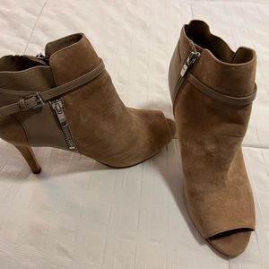 Suede camel color pee a toe boots by Marc Fisher, size 9